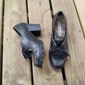 Vintage 90s y2k Lower East Side Black Chunky Heel Lug Sole Laced Oxfords 8.5